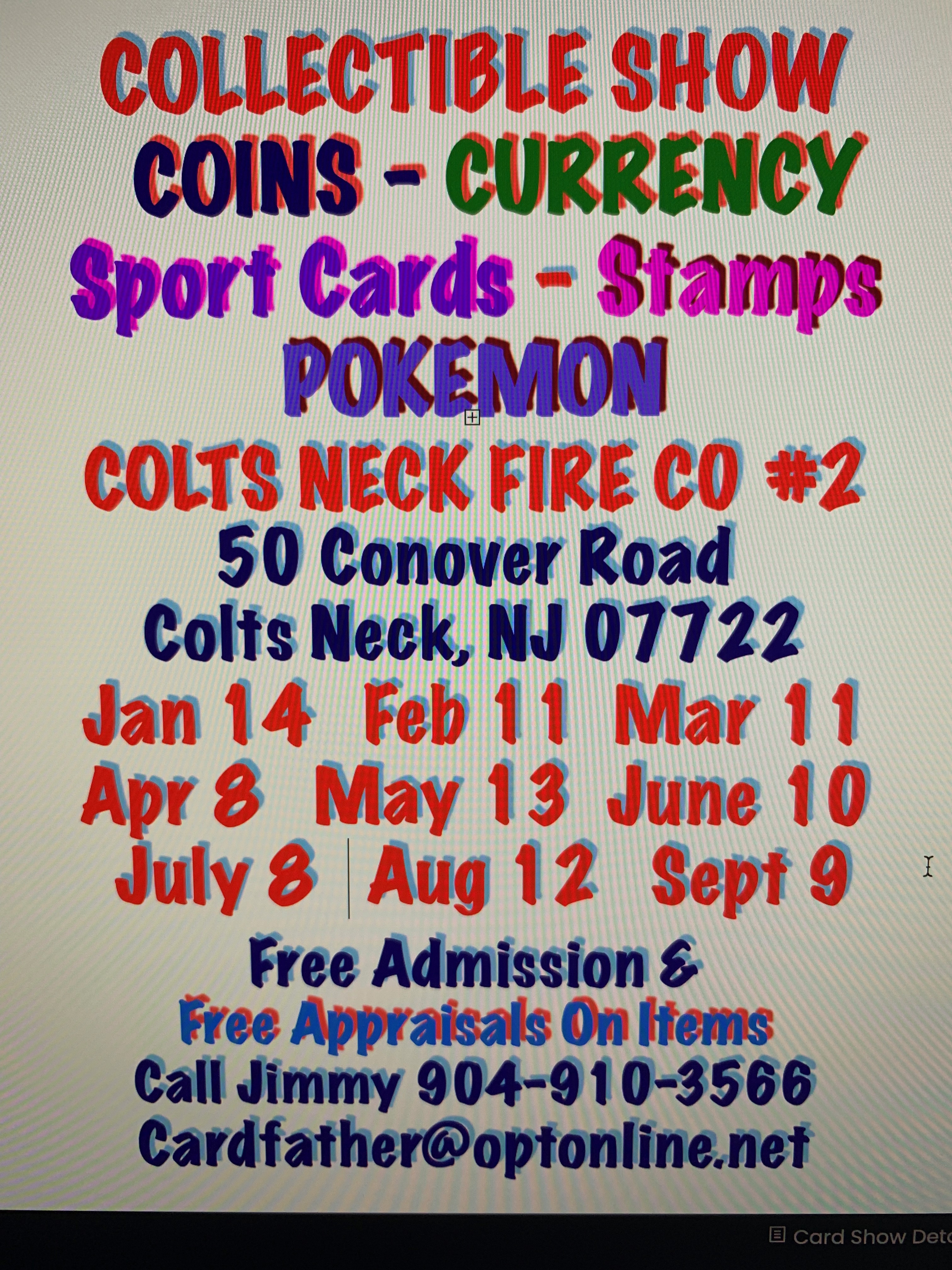 Colts Neck Coin & Card Expo Card Show Flyer