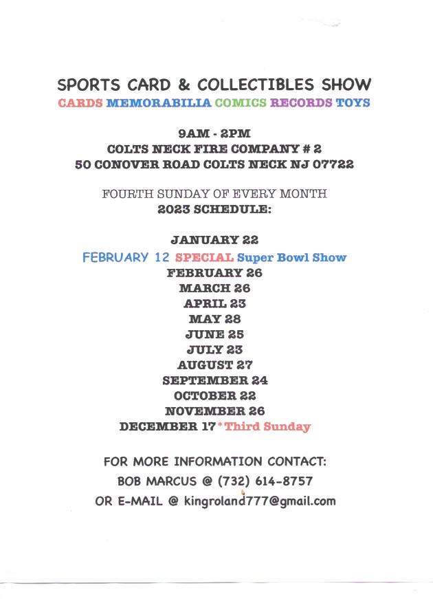 COLTS NECK SPORTSCARD AND COLLECTIBLES SHOW