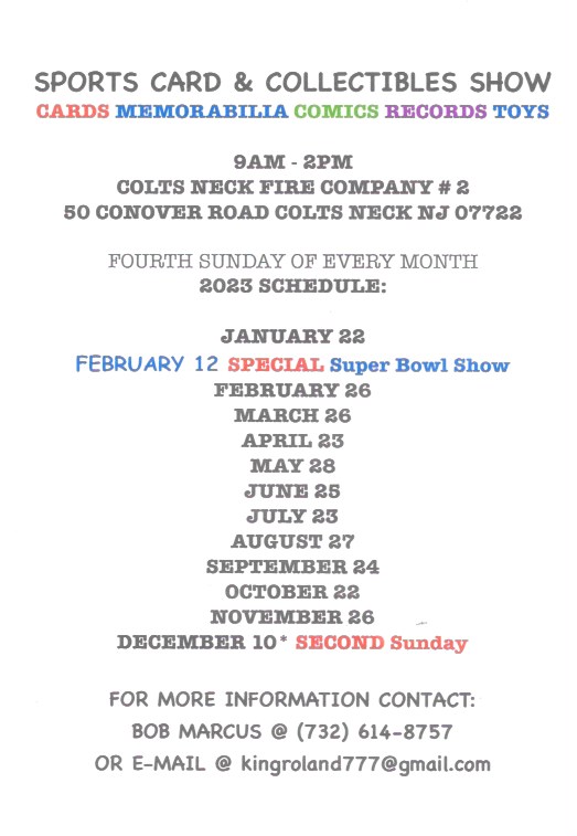 Colts Neck Sportscard and Collectibles Show Card Show Flyer