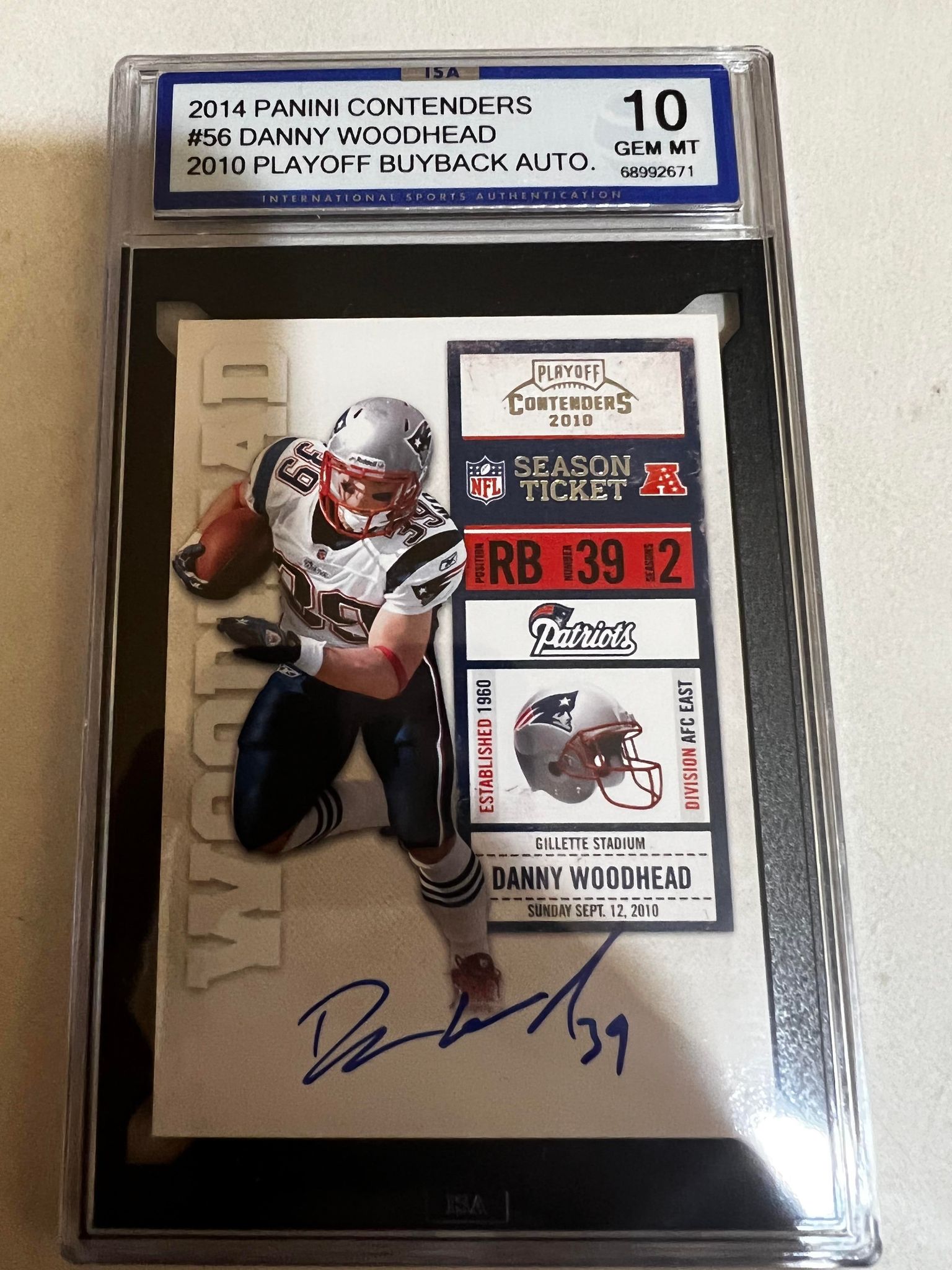 2014 Playoff Contenders Danny Woodhead RC Buy-Back Auto ISA Gem Mint 10 /39
