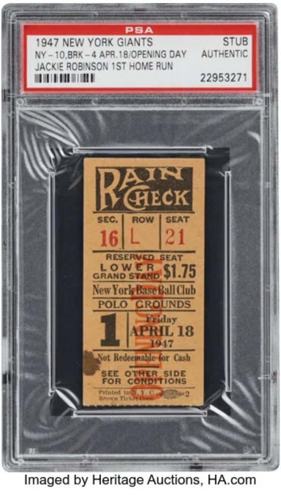 Auction Features Rare Ticket Stub from Jackie Robinson's Historic First Major League Home Run