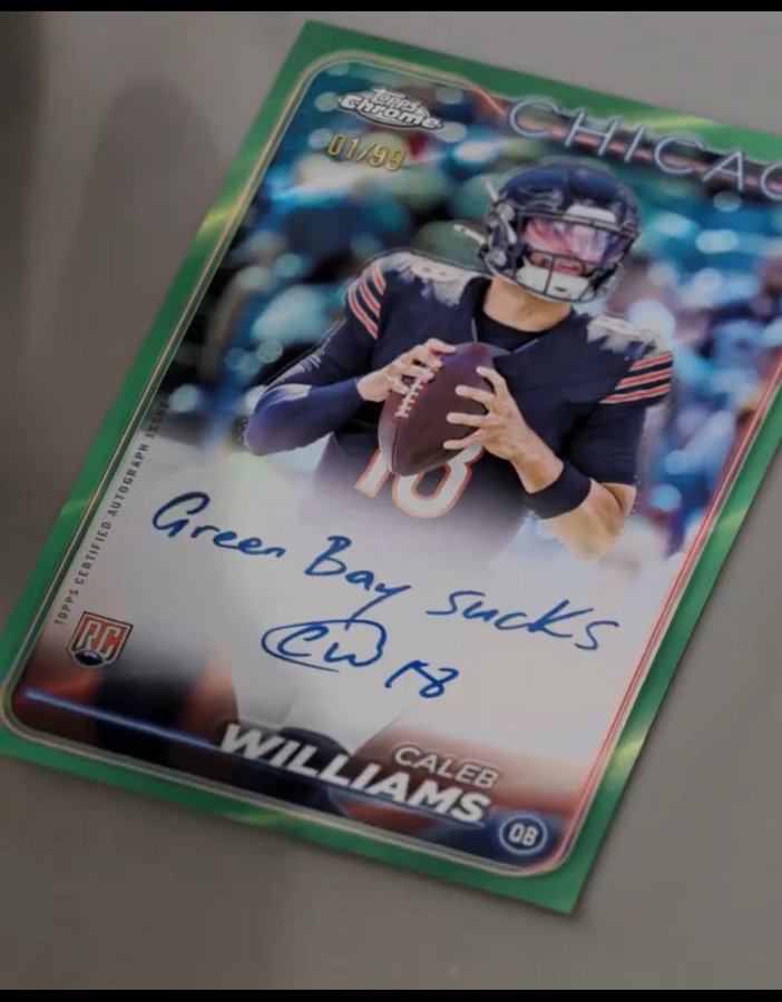 Caleb Williams' "Green Bay Sucks" Autograph in 2024 Topps Chrome Football Shakes Up the Hobby